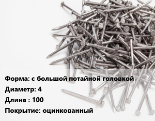 Гвоздь с большой потайной головкой 4х100 оцинкованный, кг цена от 1485 Тг / кг, где купить, условия доставки в Актау и Мангистауской области